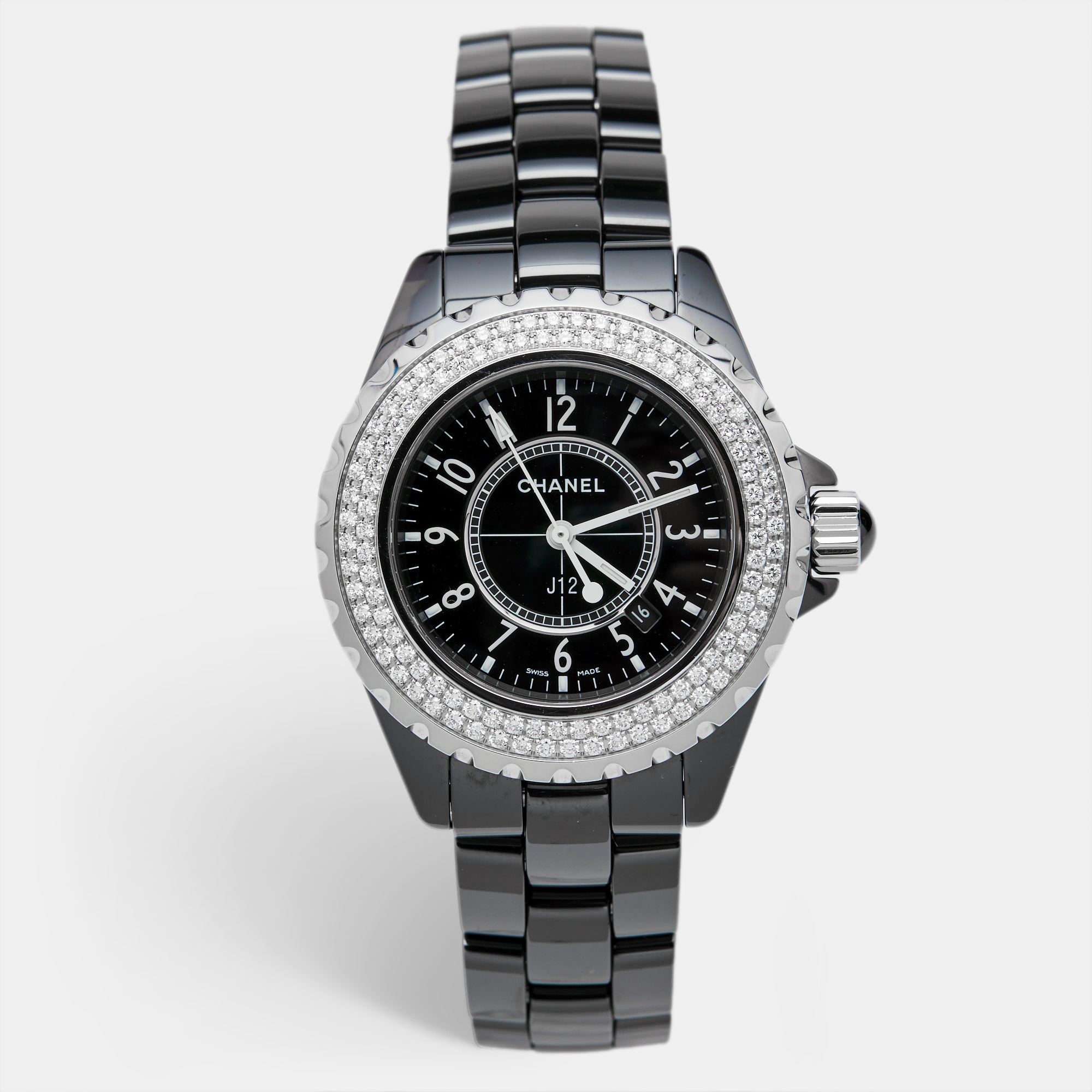 

Chanel Black Ceramic Stainless Steel Diamond J12 H0949 Women's Wristwatch