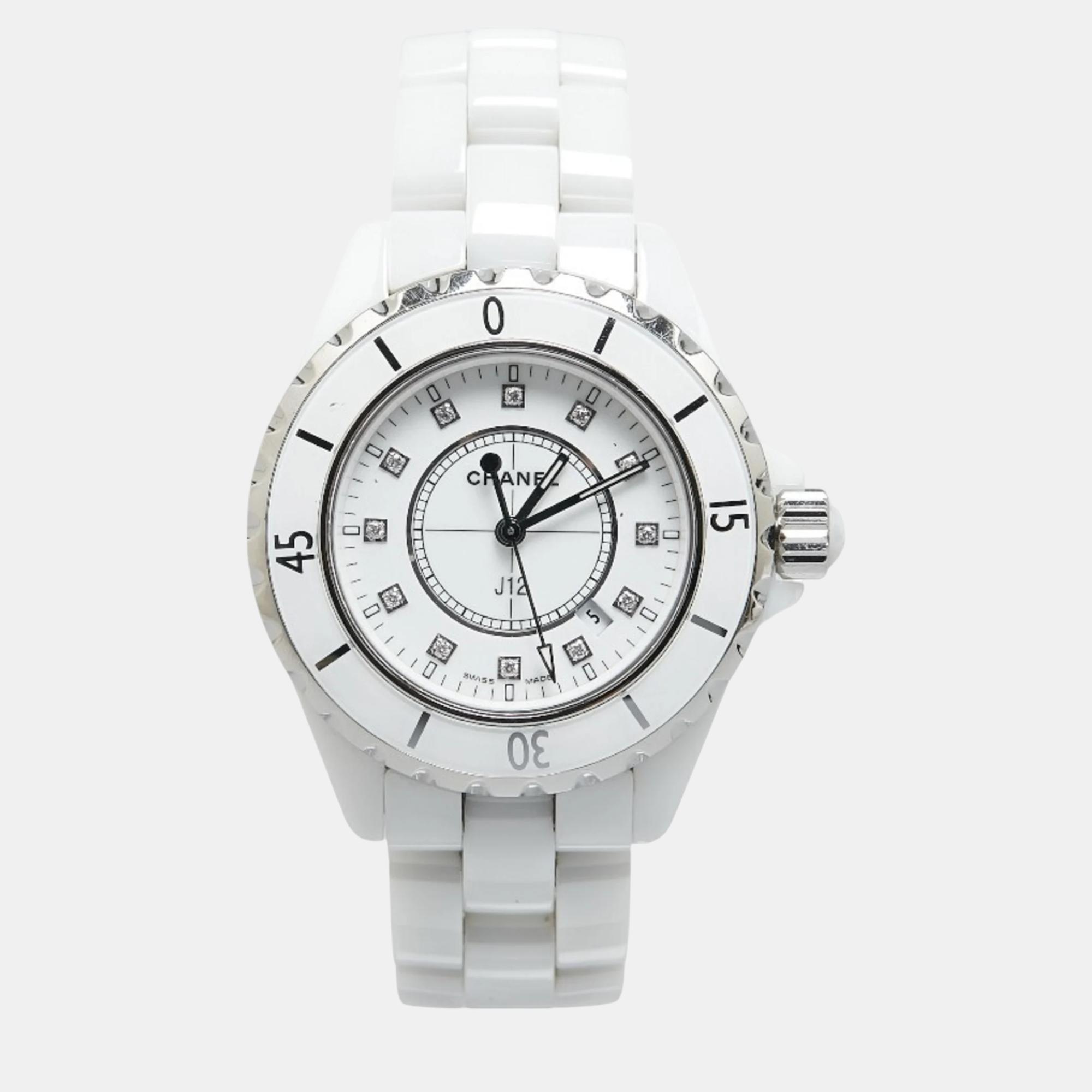 

Chanel White Ceramic Diamond J12 H1628 Quartz Women's Wristwatch 33 mm