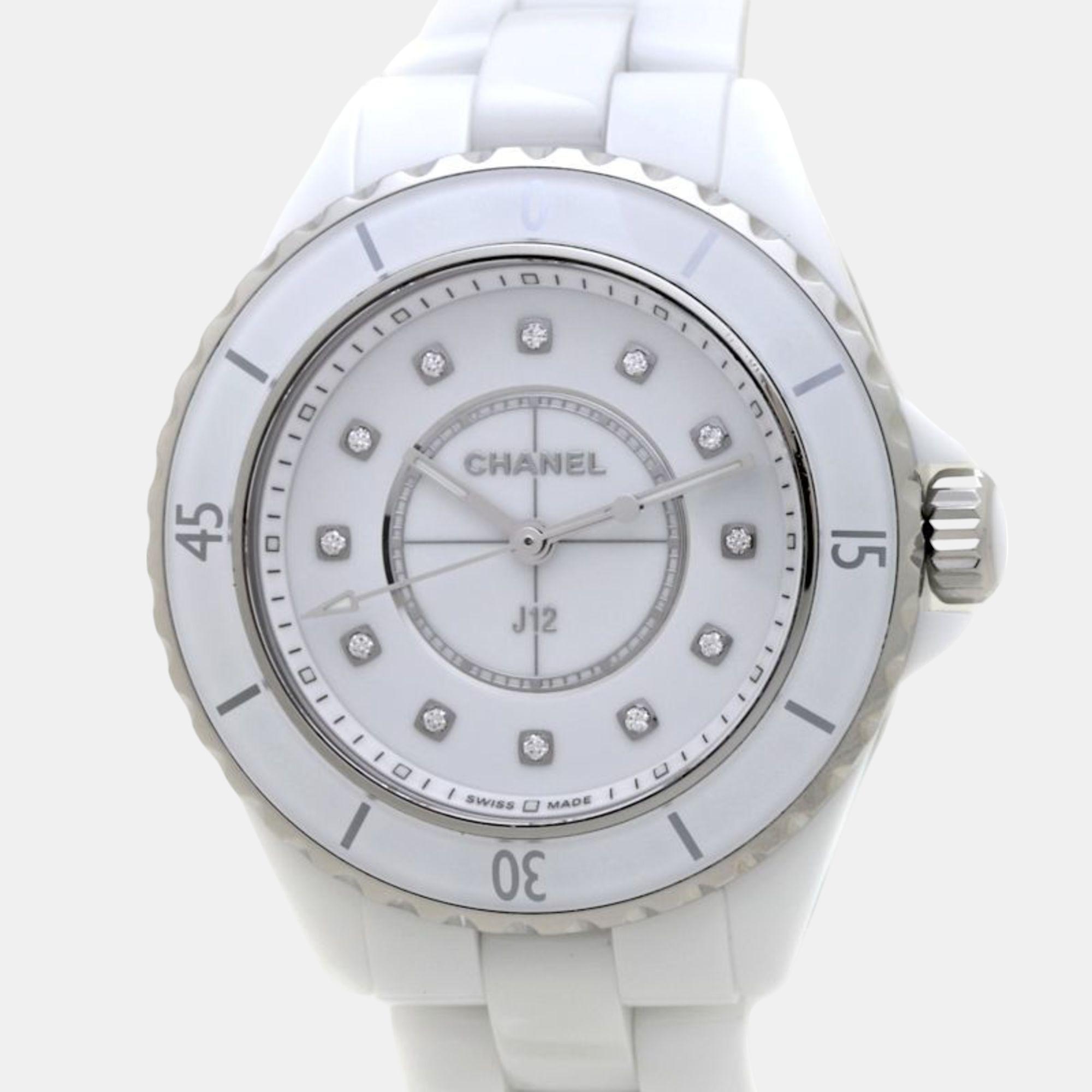 

Chanel White Diamond Stainless Steel Ceramic J12 H5703 Quartz Women's Wristwatch 34 mm