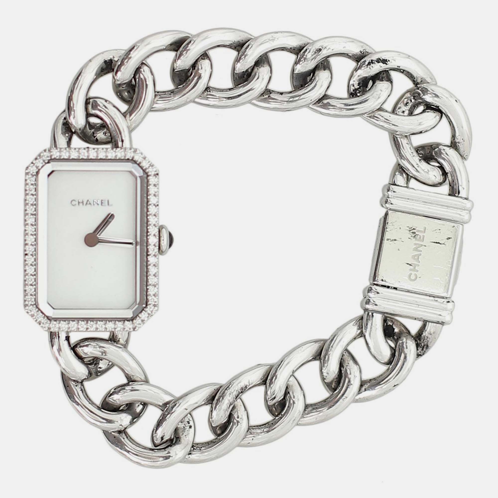 

Chanel Premiere Gourmette Chain S Diamond Bezel Watch 22 mm, White