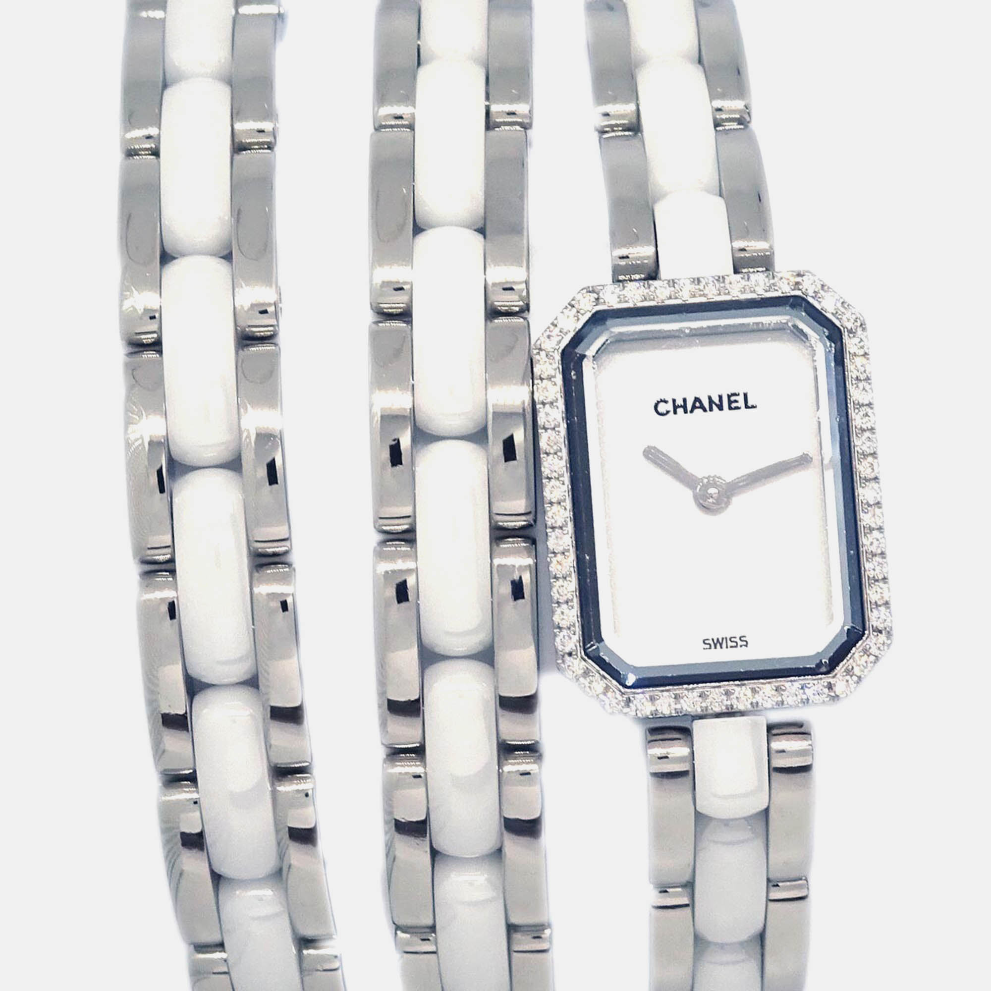 

Chanel Premiere Triple Bracelet H3059 Quartz Watch Ceramic SS Diamond 15 x 20 mm, White