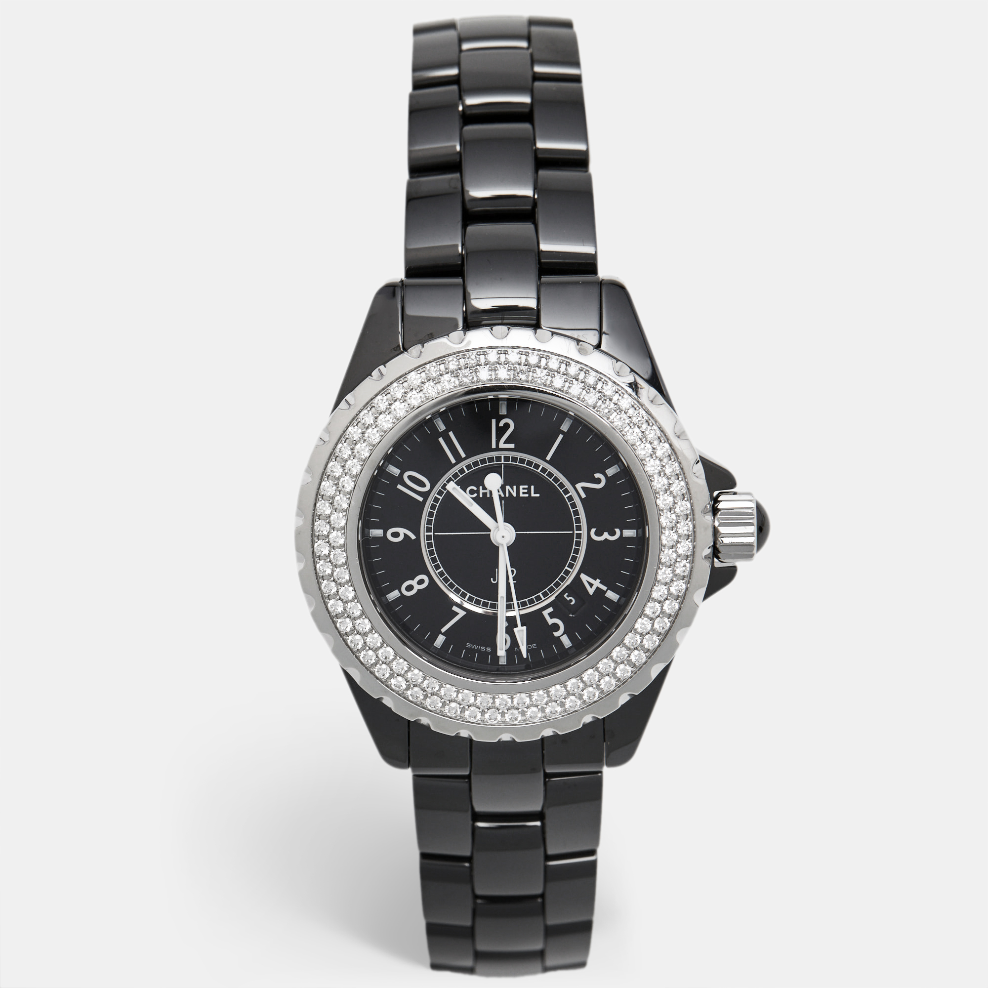

Chanel Black Ceramic Stainless Steel Diamond J12 H0949 Women's Wristwatch