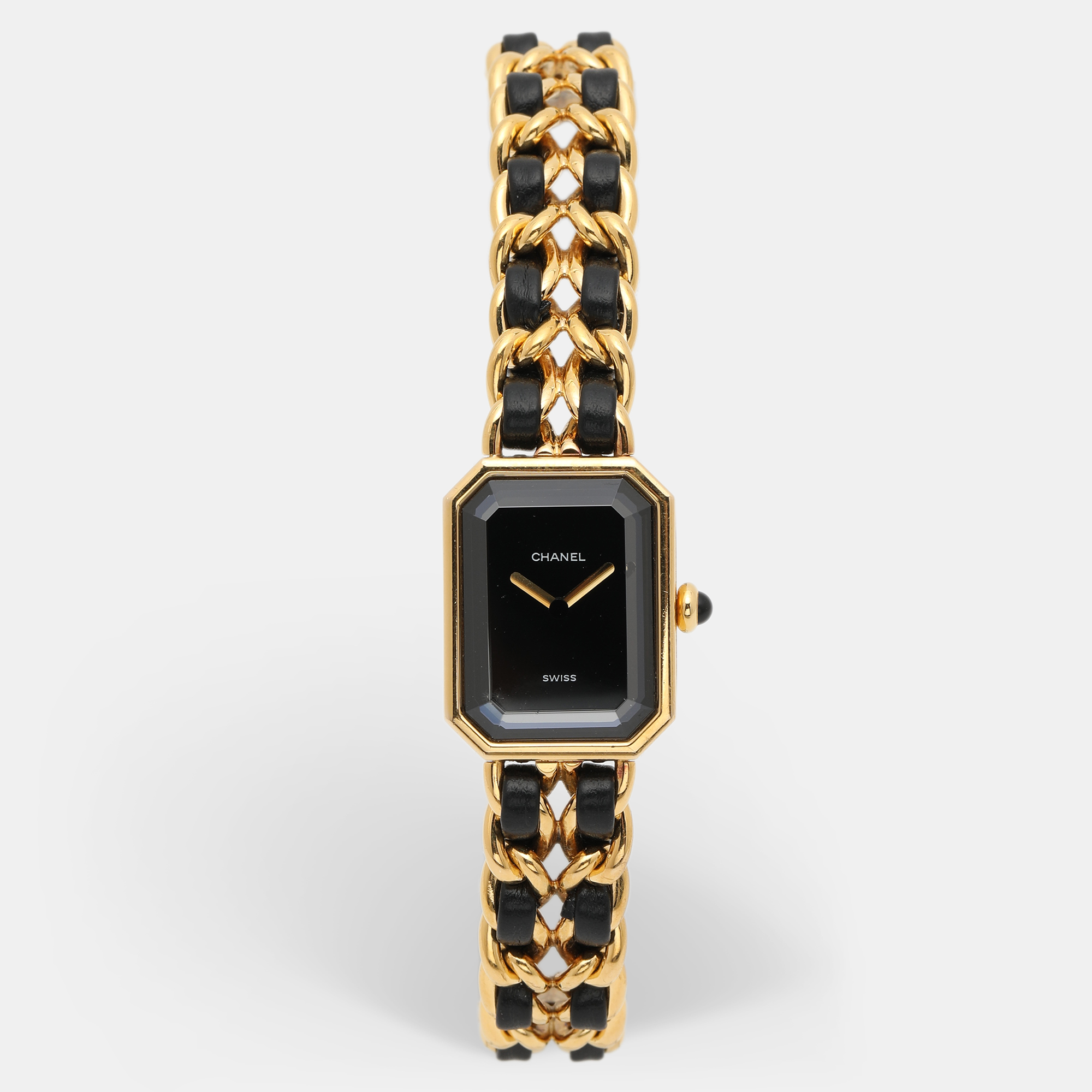 Pre-owned Chanel Black Gold Plated Stainless Steel Leather Premiere H6951 Women's Wristwatch 20 Mm
