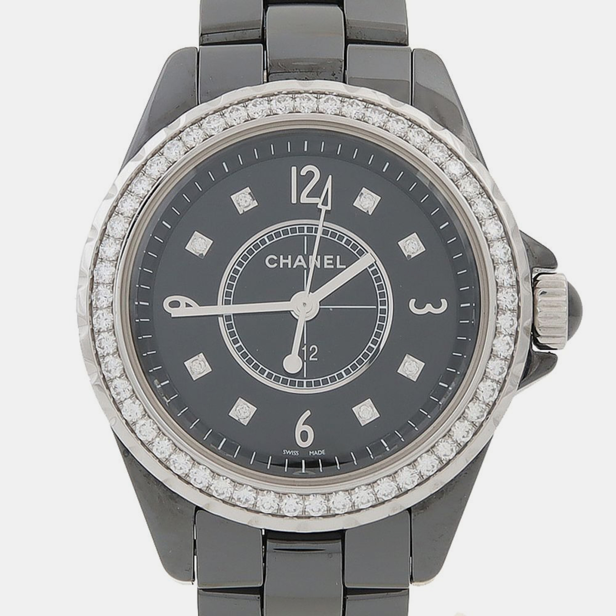 

Chanel J12 H3108 Quartz White Dial Ceramic Diamond Women's Wristwatch, Black