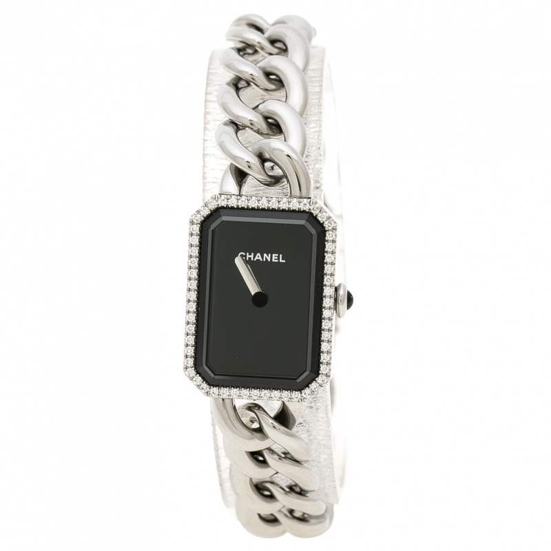 Chanel Black Stainless Steel and Diamond Premiere Chaine H3254 Women's Wristwatch 20 mm