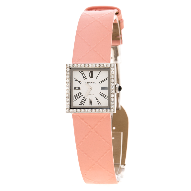 Chanel Vintage White Diamond Stainless Steel Mademoiselle Women's Wristwatch 22MM