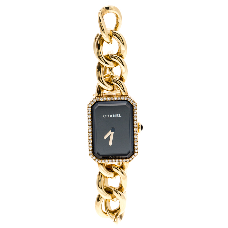 Chanel Black Diamond 18k Yellow Gold Première Chaîne Women's Wristwatch  20MM Chanel