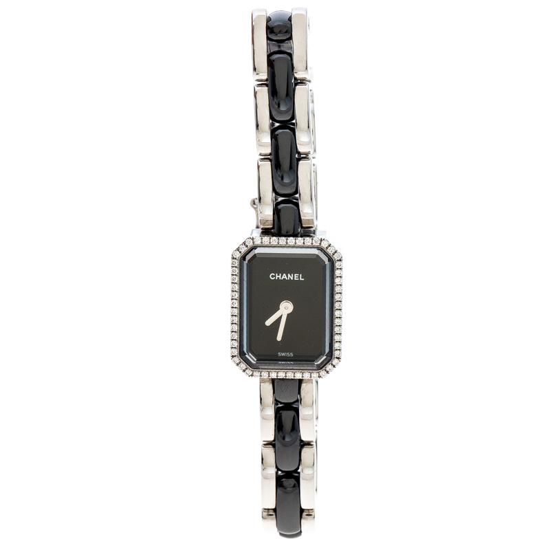Pre Owned Chanel Black Diamonds Stainless Steel & Ceramic Premiere Mini Women's Wristwatch 15MM