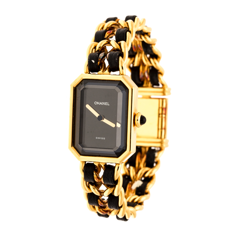 Pre Owned Chanel Black Gold Plated Stainless Steel Premiere Women's Wristwatch 20MM