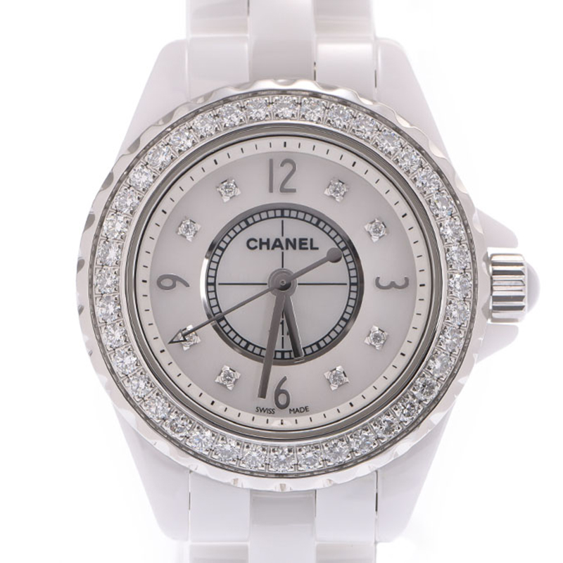 

Chanel Shell MOP Diamond and Stainless Steel J12 Women's Wristwatch, White