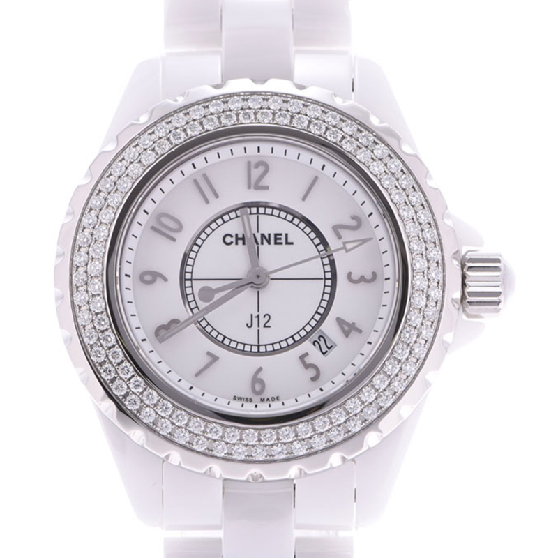 

Chanel White Stainless Steel and Ceramic Diamond J12 H0967 Women's Wristwatch