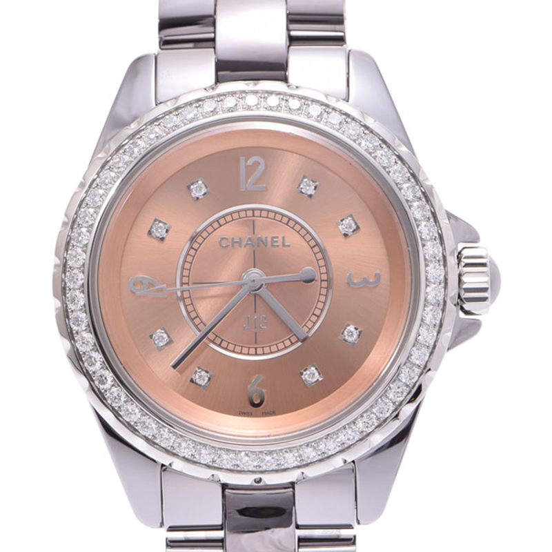 

Chanel Pink Stainless Steel and Diamond J12 Chronomatic H2563 Women's Wristwatch