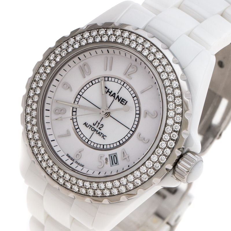 

Chanel White Ceramic Stainless Steel Diamonds J12 Women's Wristwatch