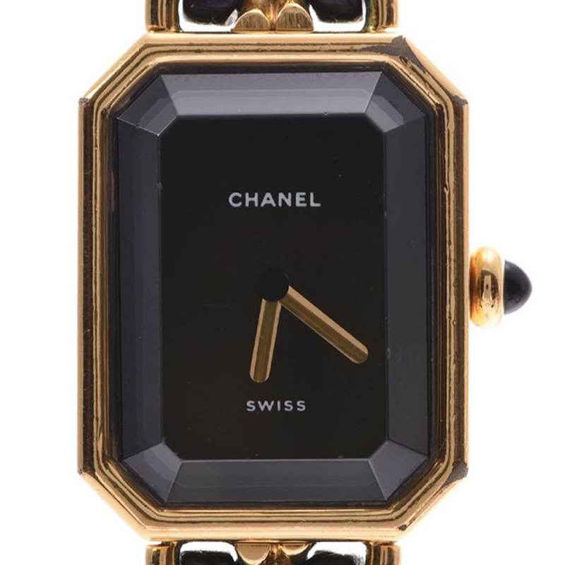 

Chanel Black Leather and Gold Plated Premiere H0001 Women's Wristwatch