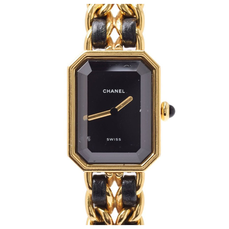 Chanel Black Gold Plated and Leather Premiere H0001 Women's Wristwatch ...