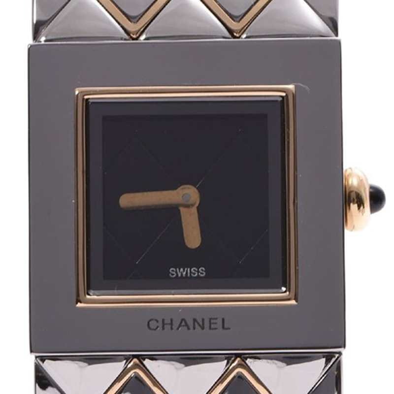 

Chanel Black Gold Plated and Stainless Steel Quilted Quartz Women's Wristwatch