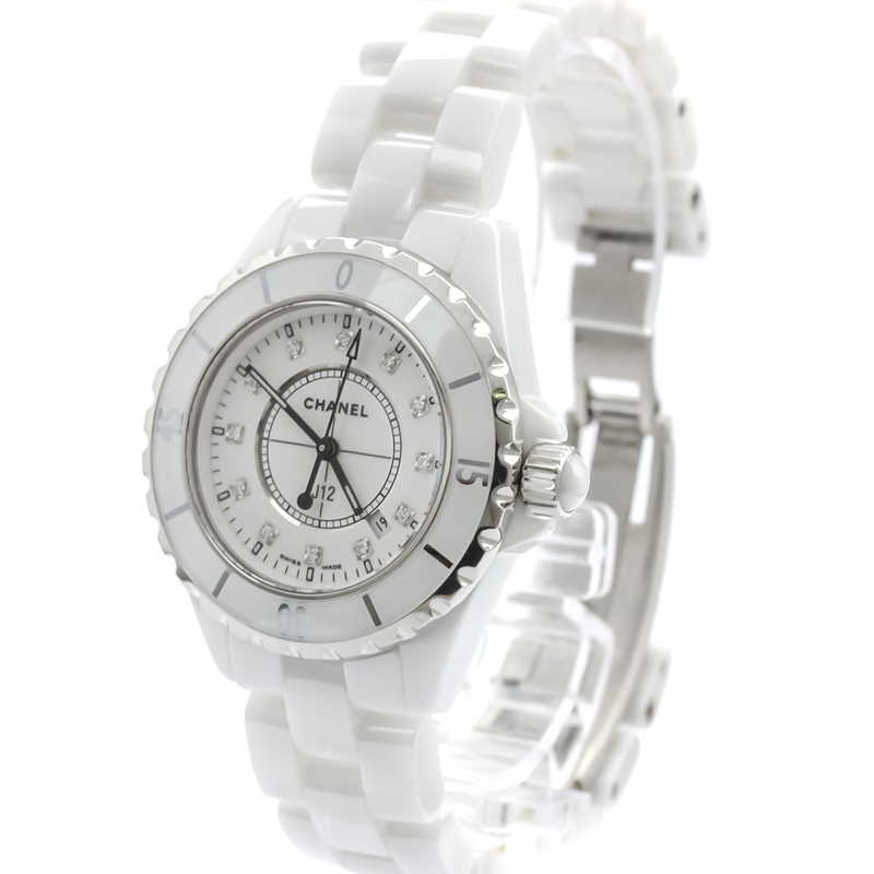 

Chanel White Ceramic Diamond J12 Quartz H1628 Women's Wristwatch