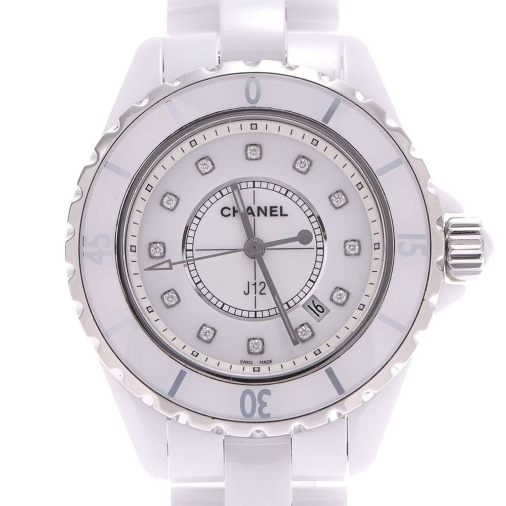 Pre-owned Chanel White Ceramic Diamond J12 H1628 Women's Wristwatch 33mm