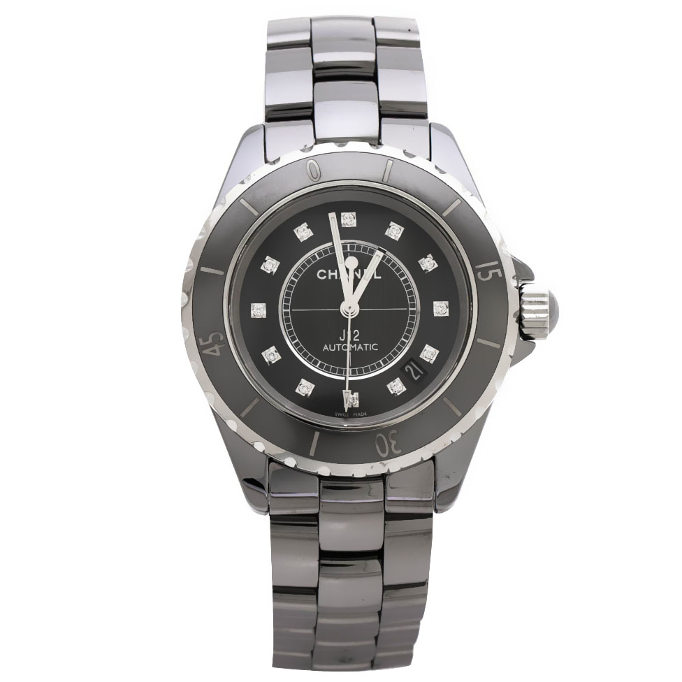 Chanel Grey Ceramic Stainless Steel Diamond J12 H3242 Women's Wristwatch 38 mm