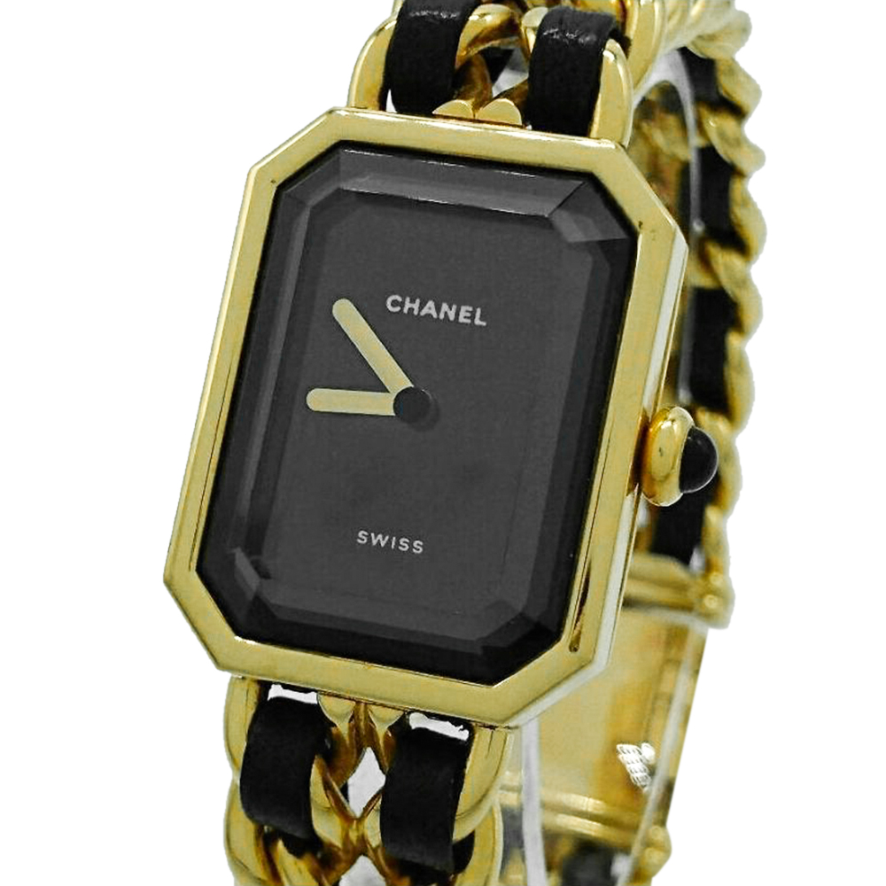 Pre Owned Chanel Black Gold Plated Stainless Steel Premiere Quartz Women's Wristwatch 20 MM