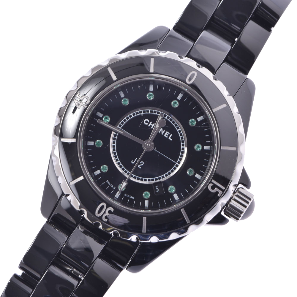 

Chanel Black Emerald Silver Ceramic And Stainless Steel J12 H2130 Women's Wristwatch
