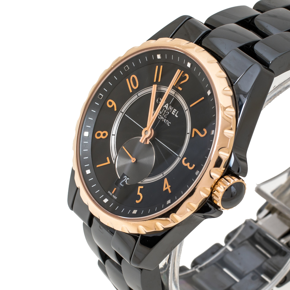 

Chanel Black Gold Tone Black Ceramic Stainless Steel J12 H3838 Women's Wristwatch