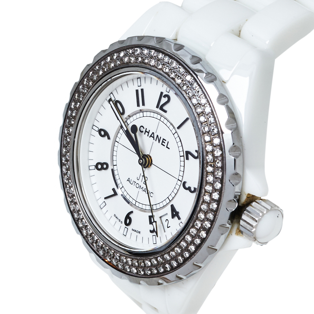 

Chanel White Diamonds Ceramic J12 Automatic Women's Wristwatch