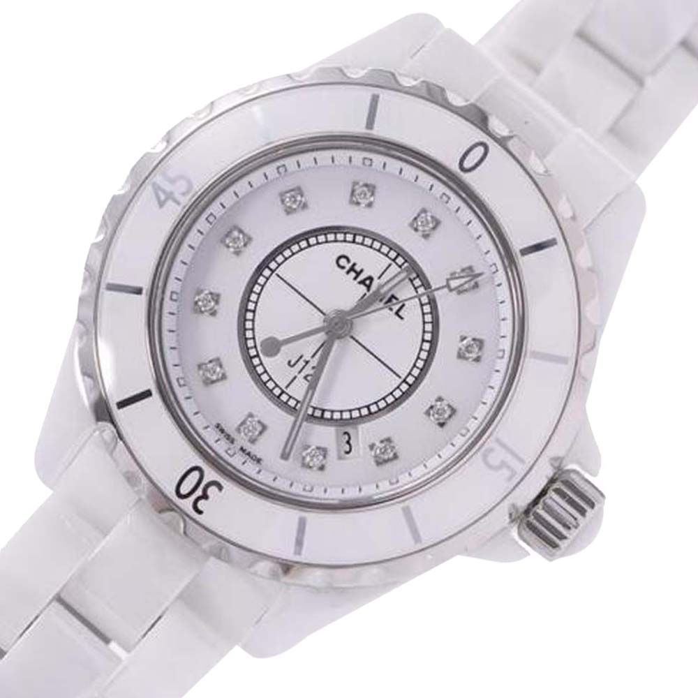 

Chanel White Ceramic And Stainless Steel Diamonds J12 H1628 Quartz Women's Wristwatch
