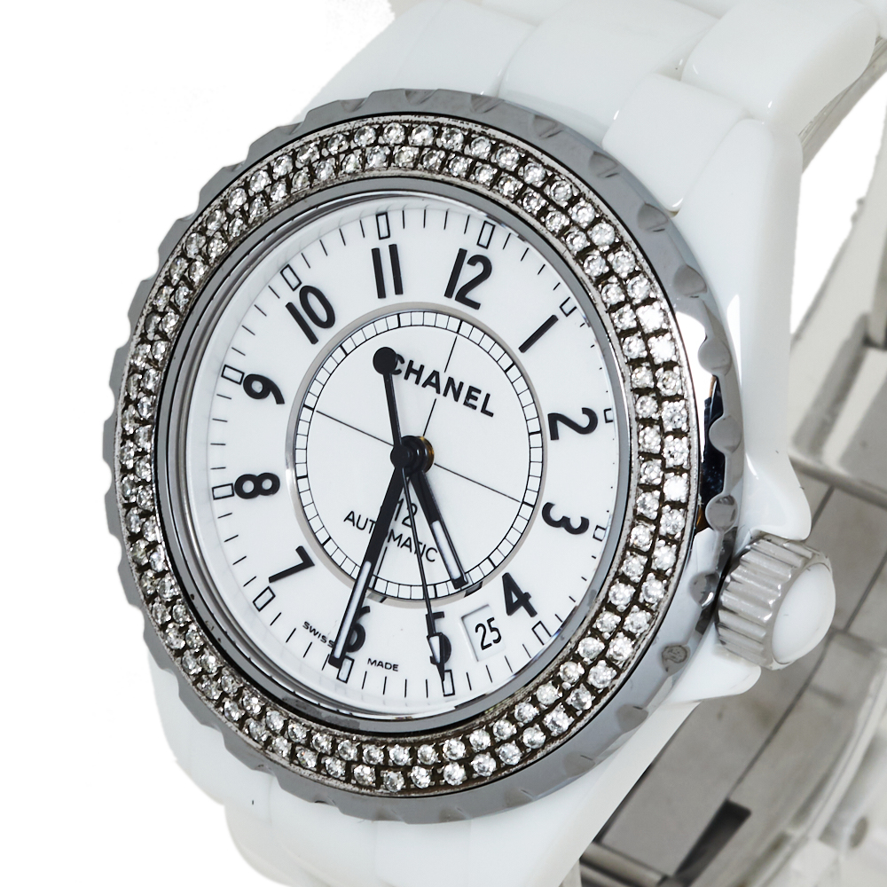 

Chanel White Stainless Steel & Ceramic Diamonds J12 Women's Wristwatch