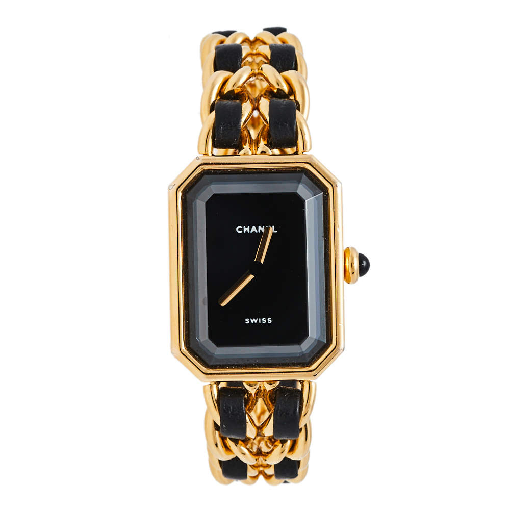 Pre-owned Chanel Black Gold Plated Stainless Steel Premiere H0001 Women's Wristwatch 20 Mm