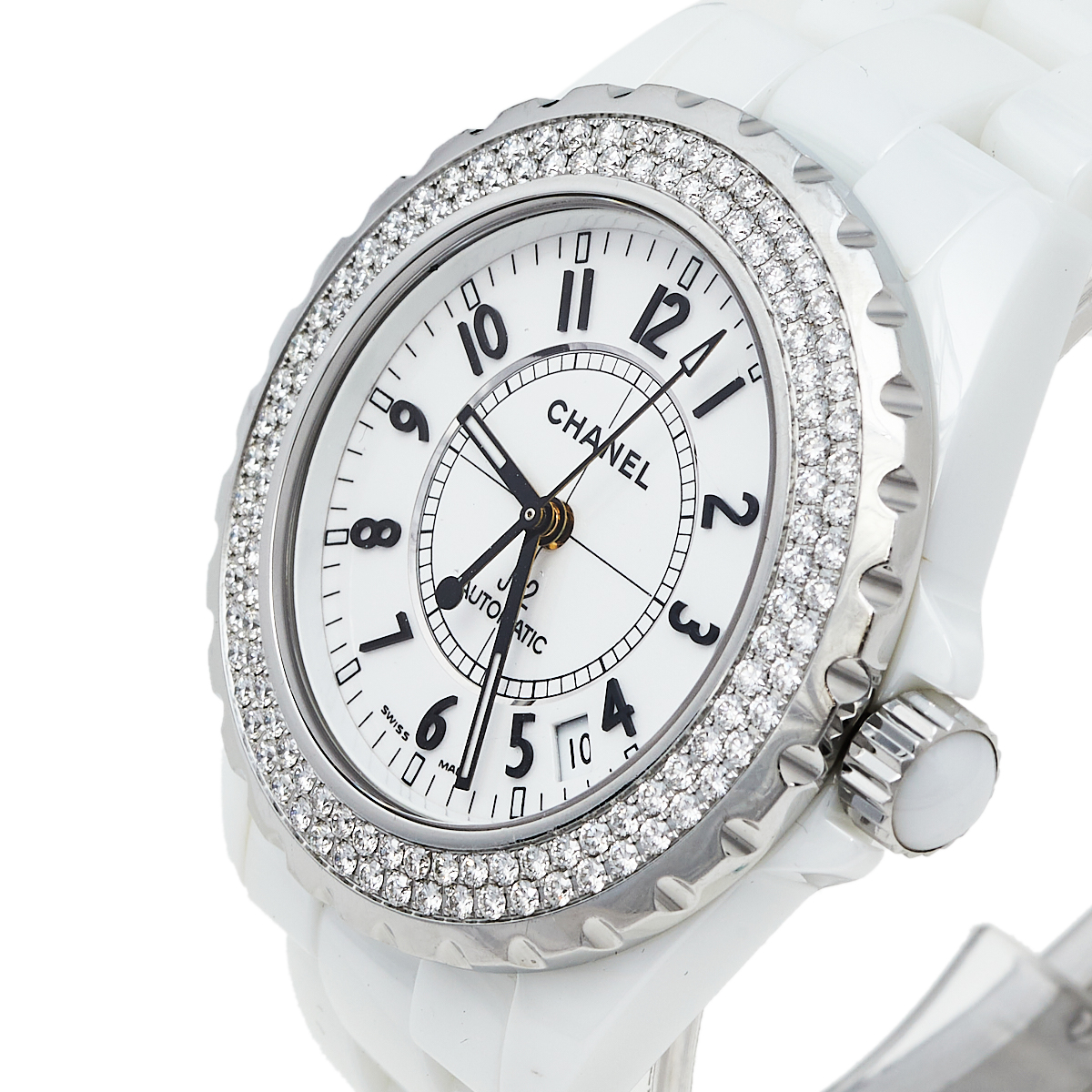 

Chanel White Stainless Steel Ceramic Diamonds J12 Automatic Women's Wristwatch