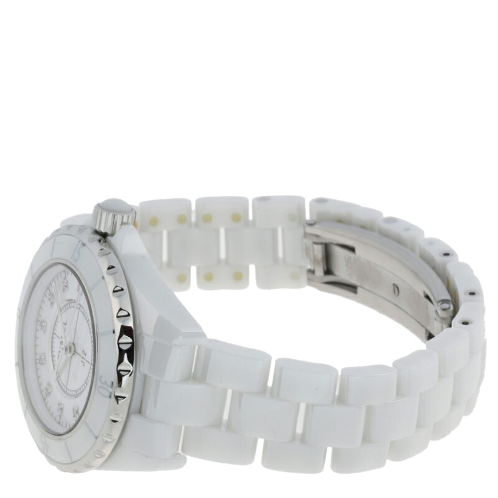 

Chanel White Diamonds Stainless Steel J12 H1628 Women's Wristwatch 33 MM