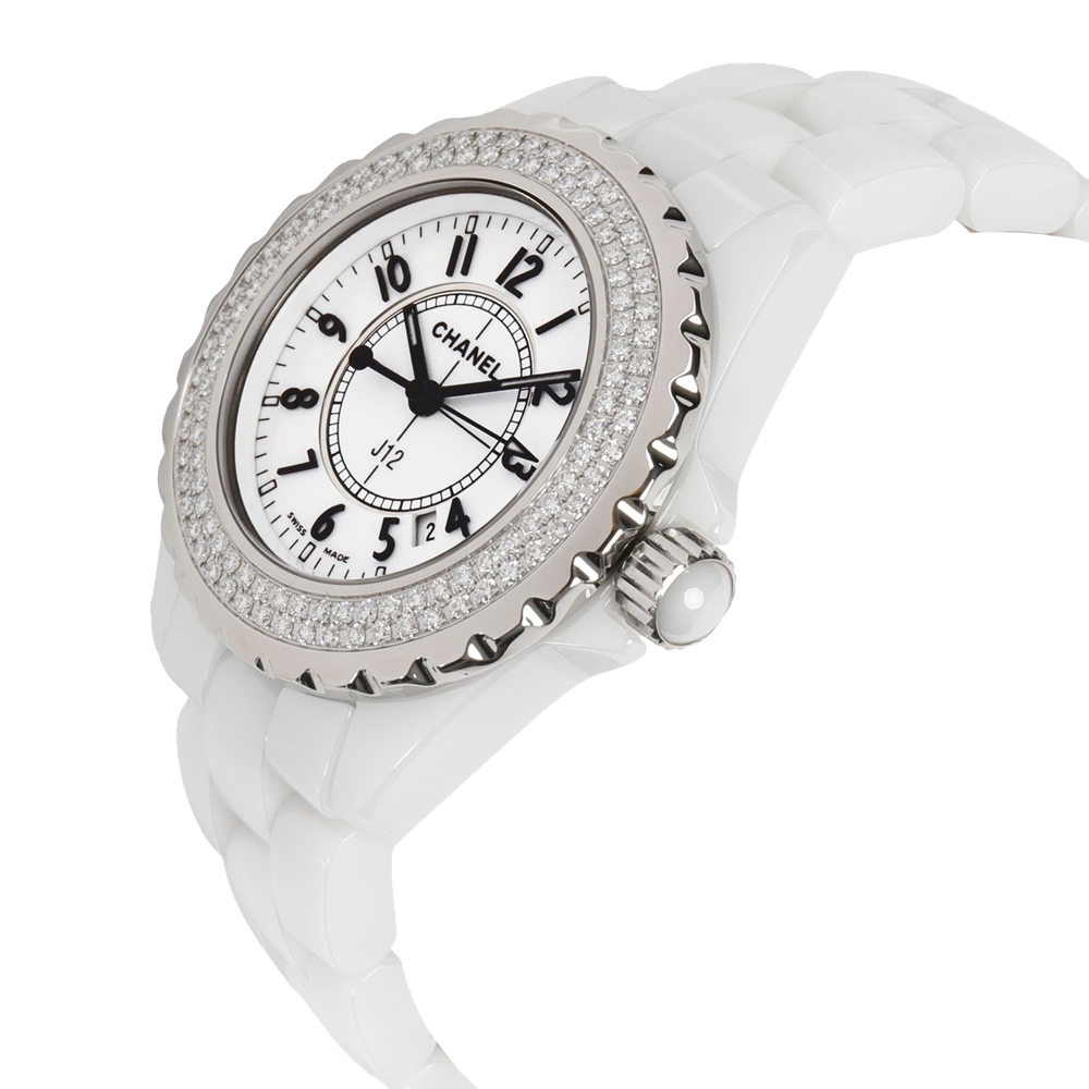 

Chanel White Diamonds Stainless Steel And Ceramic J12 H0967 Women's Wristwatch 33 MM