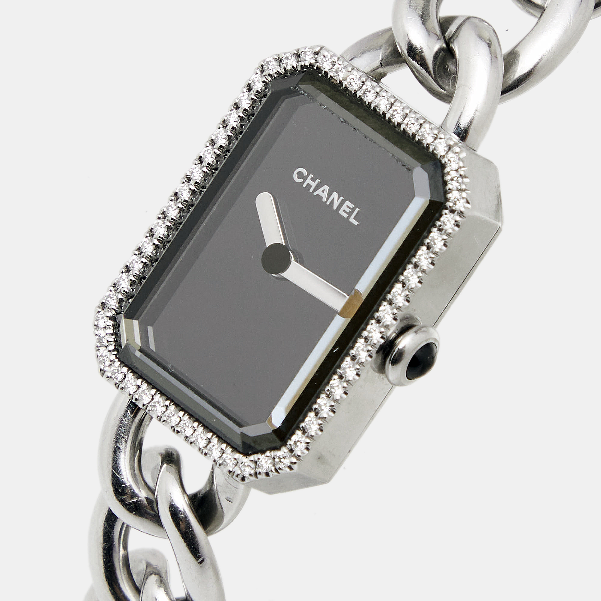 

Chanel Black Stainless Steel and Diamond Premiere Chaine H3254 Women's Wristwatch, Silver