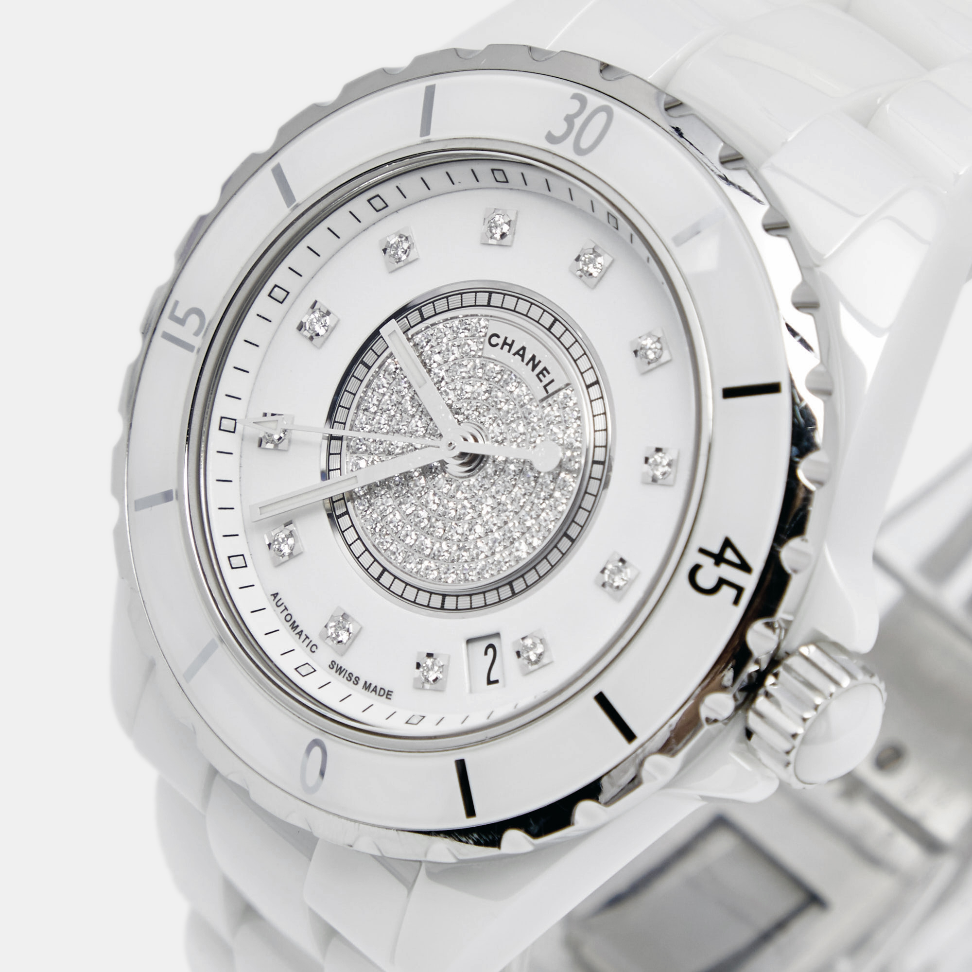

Chanel White Diamond Ceramic Stainless Steel J12 H1759 Women's Wristwatch