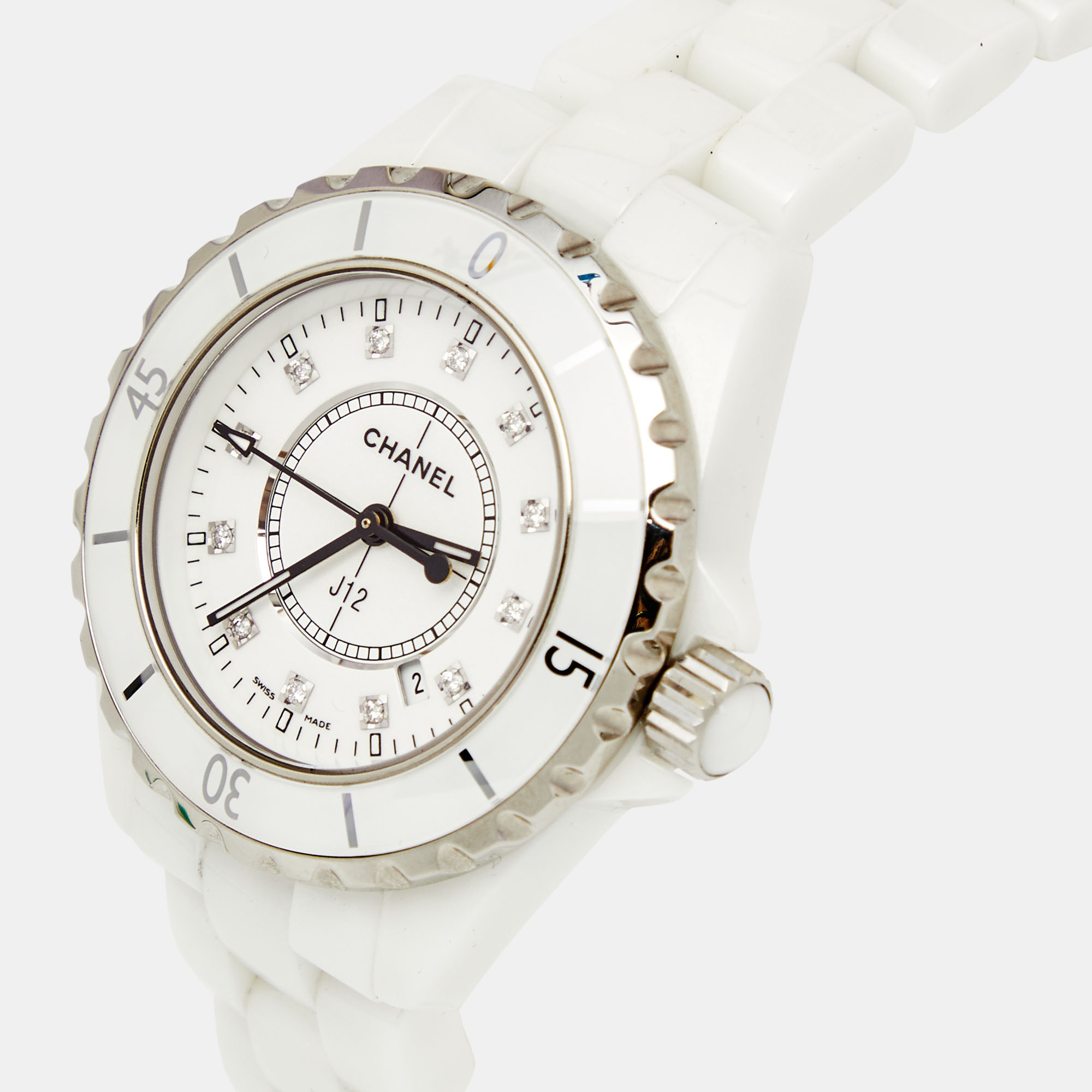 

Chanel White Diamond Ceramic J12 H1628 Women's Wristwatch