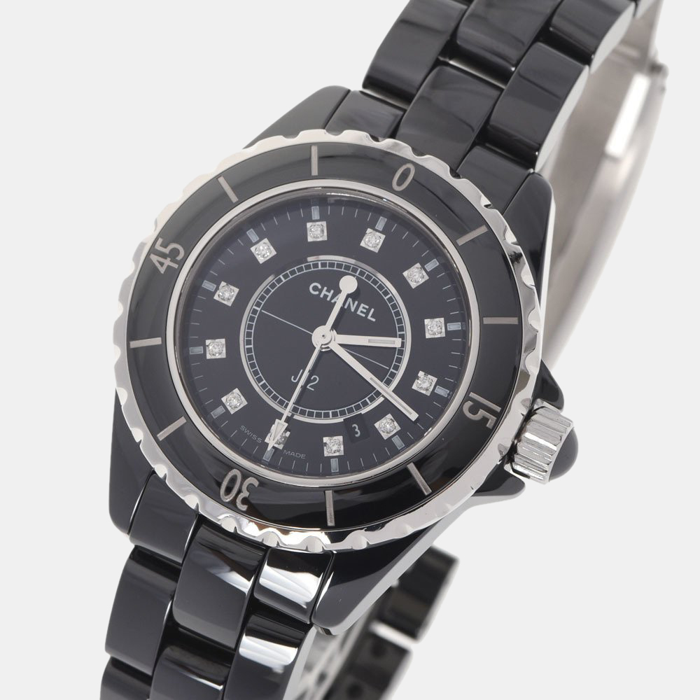 

Chanel Black Diamond Stainless Steel And Ceramic J12 H1625 Quartz Women's Wristwatch 33 mm