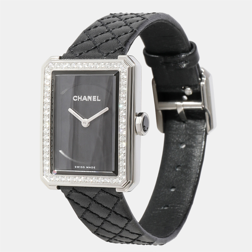 Chanel Black Diamond Stainless Steel Boy-Friend H6586 Quartz Women's Wristwatch 21.5 mm