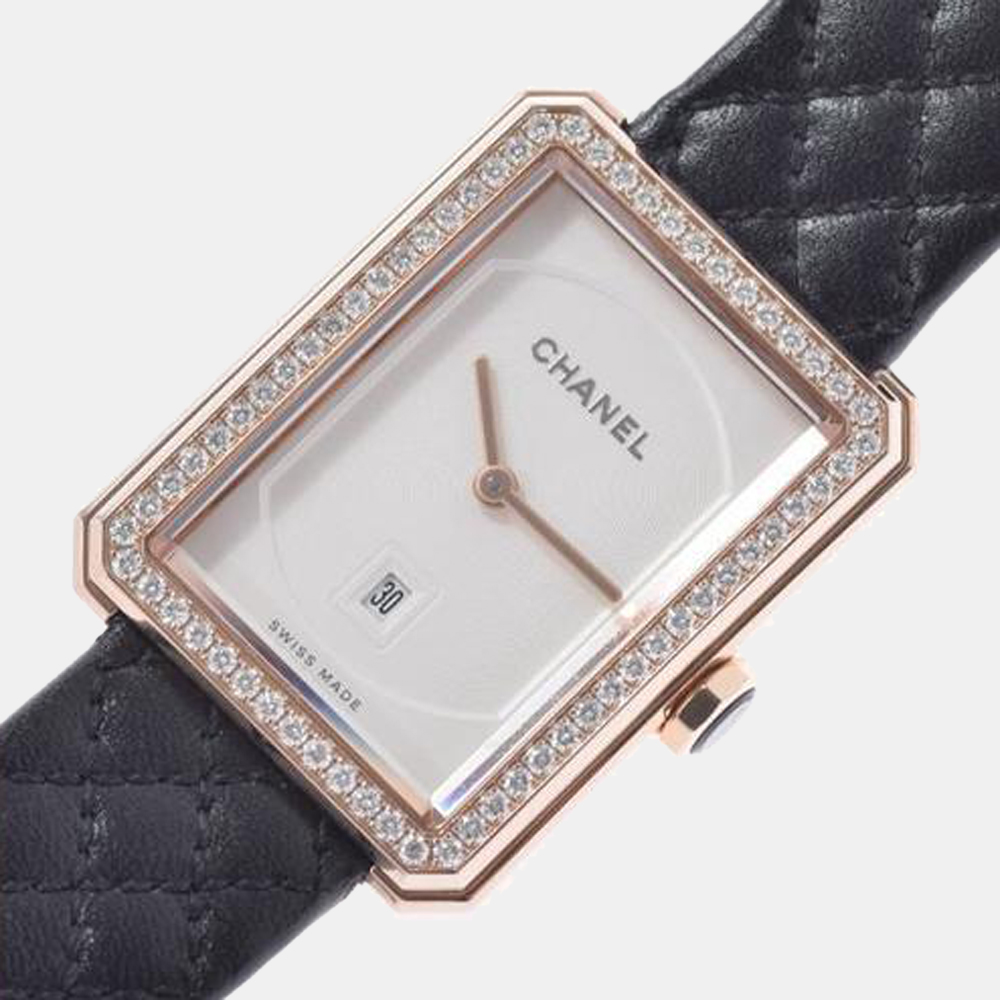 

Chanel White Diamond 18k Rose Gold Boy-Friend H6591 Quartz Women's Wristwatch 27 mm