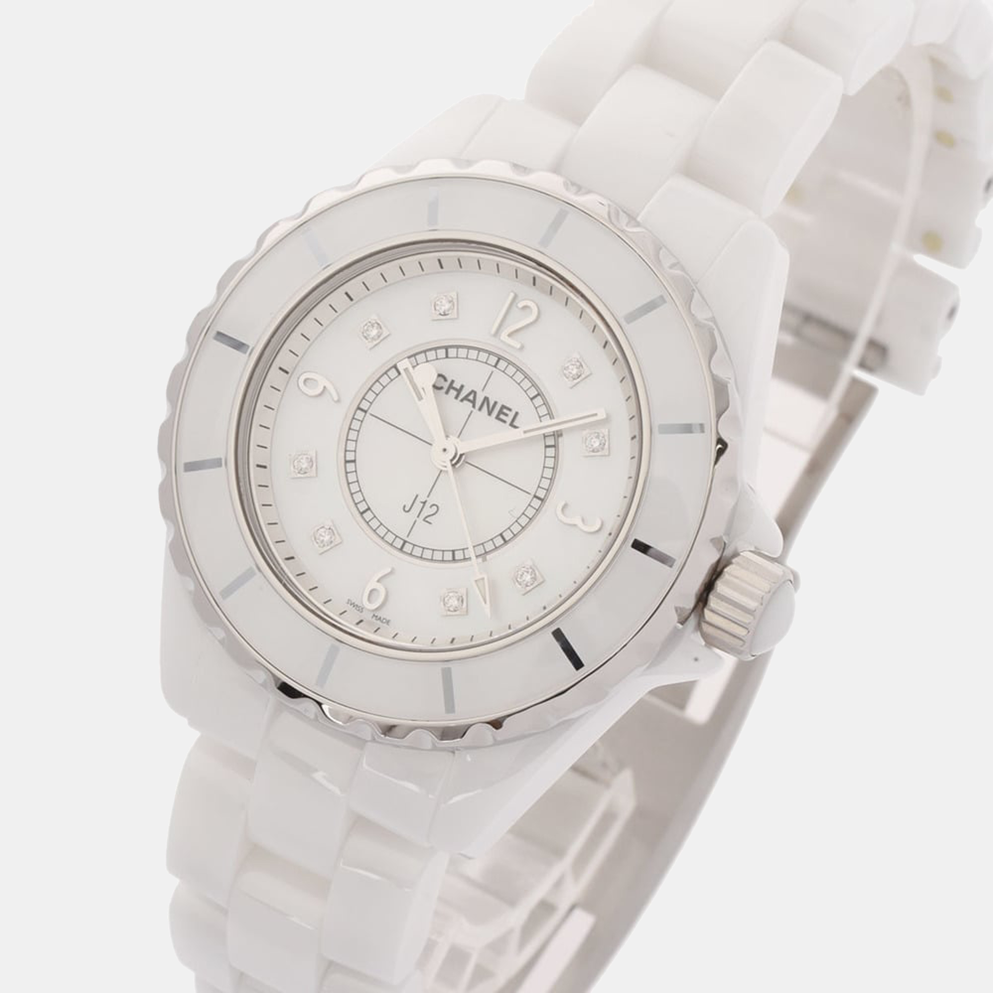 

Chanel White Diamonds Stainless Steel And Ceramic J12 H2422 Quartz Women's Wristwatch 33 mm