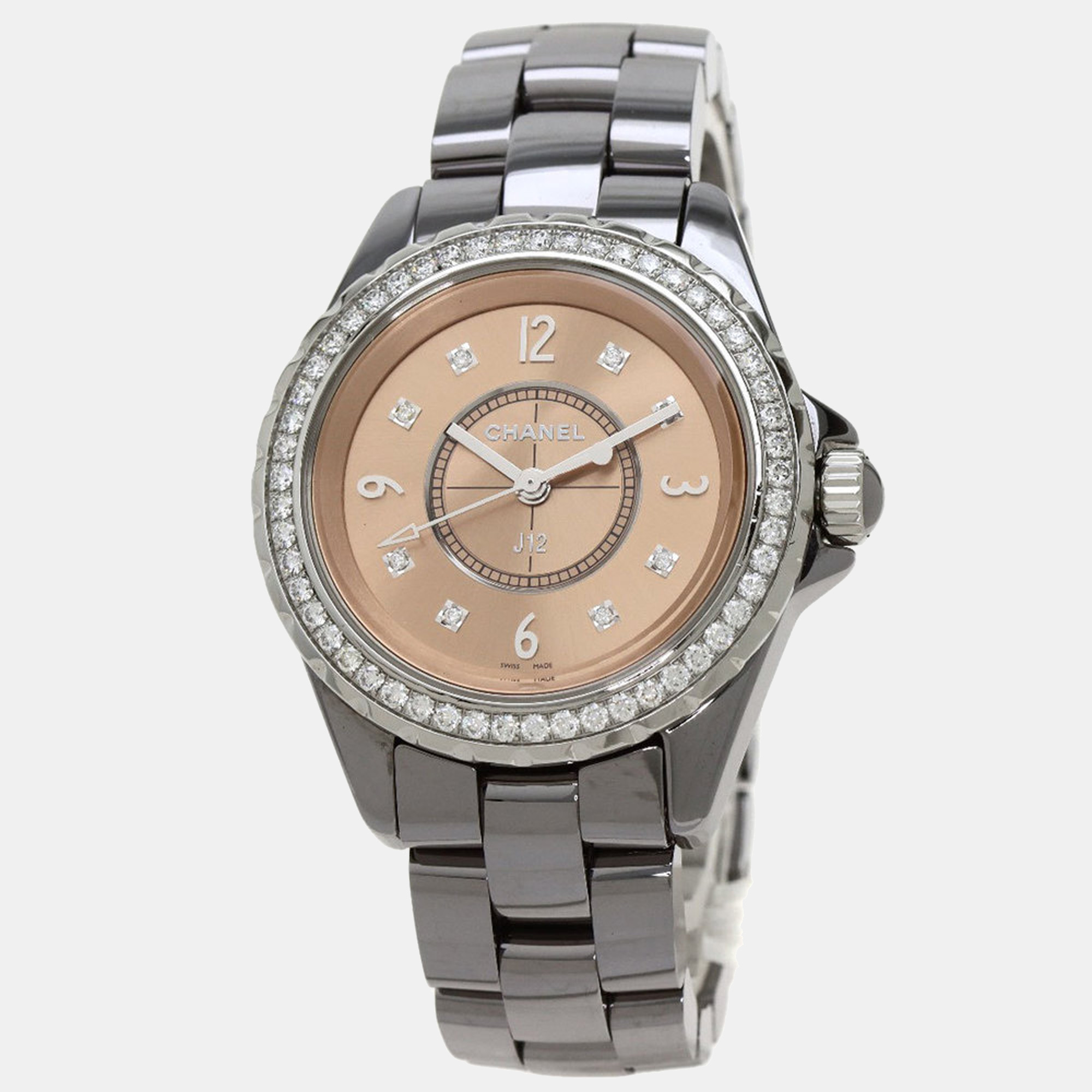 Pre-owned Chanel Pink Diamonds Titanium J12 H2563 Women's Wristwatch 33 Mm