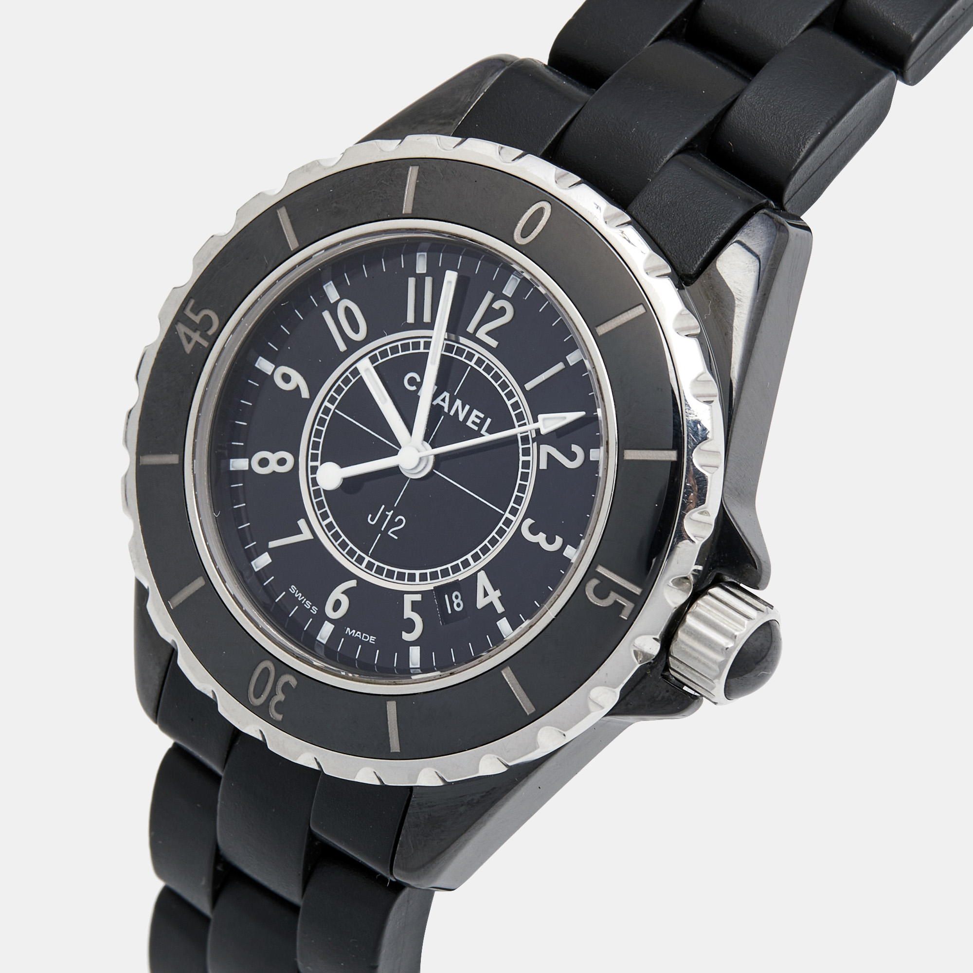 

Chanel Black Ceramic Stainless Steel Rubber J12 H0681 Unisex Wristwatch
