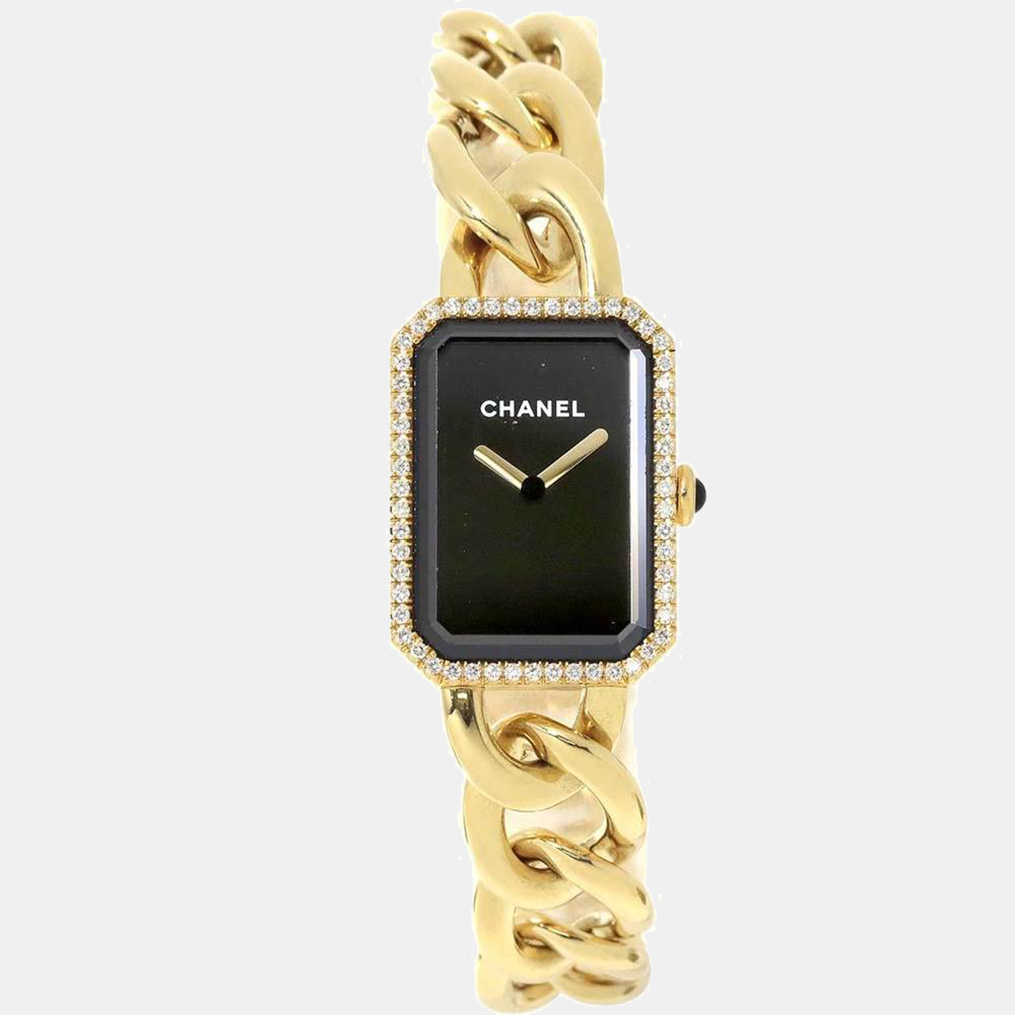 Pre-owned Chanel Black Diamonds 18 Yellow Gold Premiere H3259 Women's Wristwatch 20 Mm