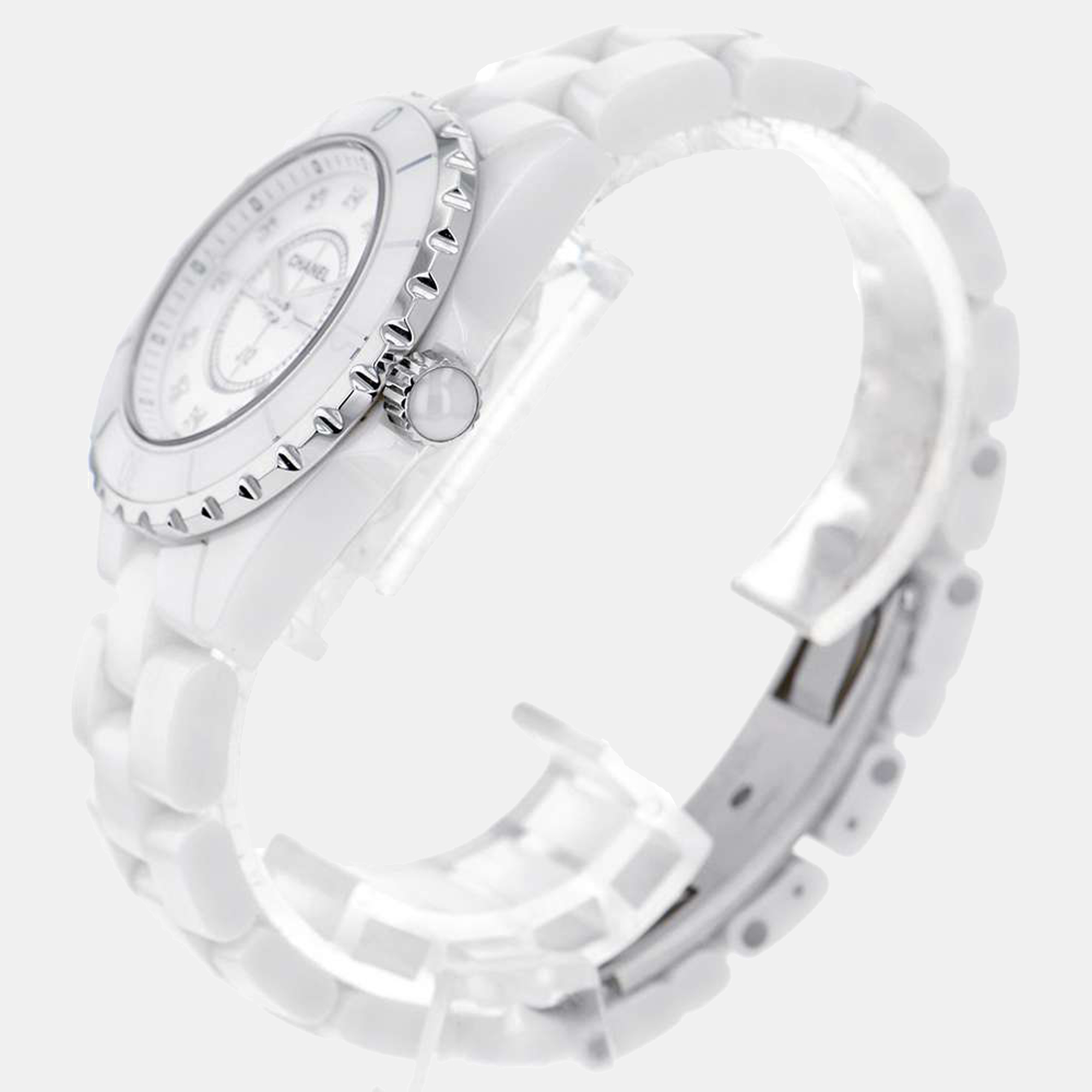 

Chanel White Diamonds Stainless Steel And Ceramic J12 H1628 Women's Wristwatch 33 mm
