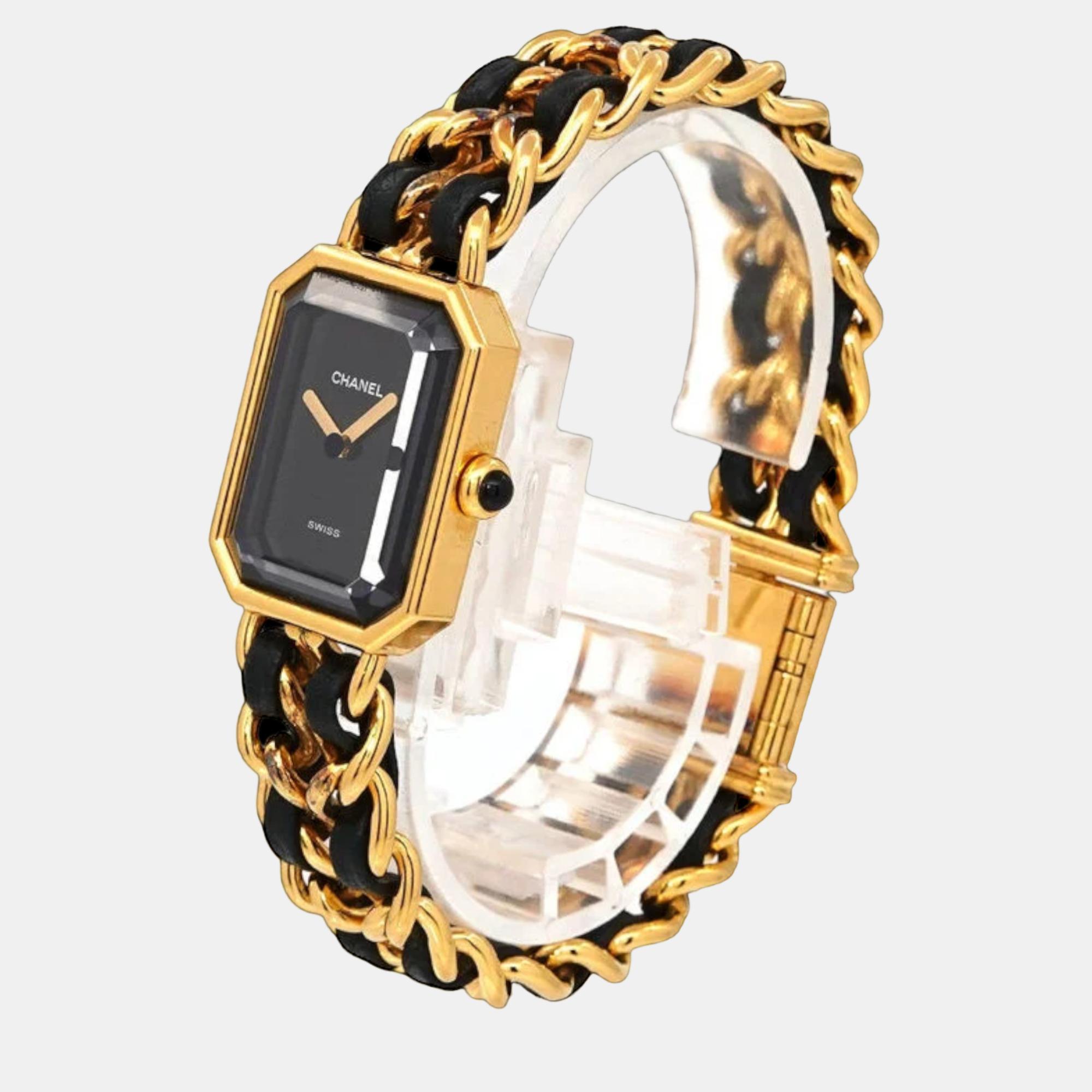 

Chanel Black Yellow Gold Plated Stainless Steel Premiere H0001 Women's Wristwatch 20 mm