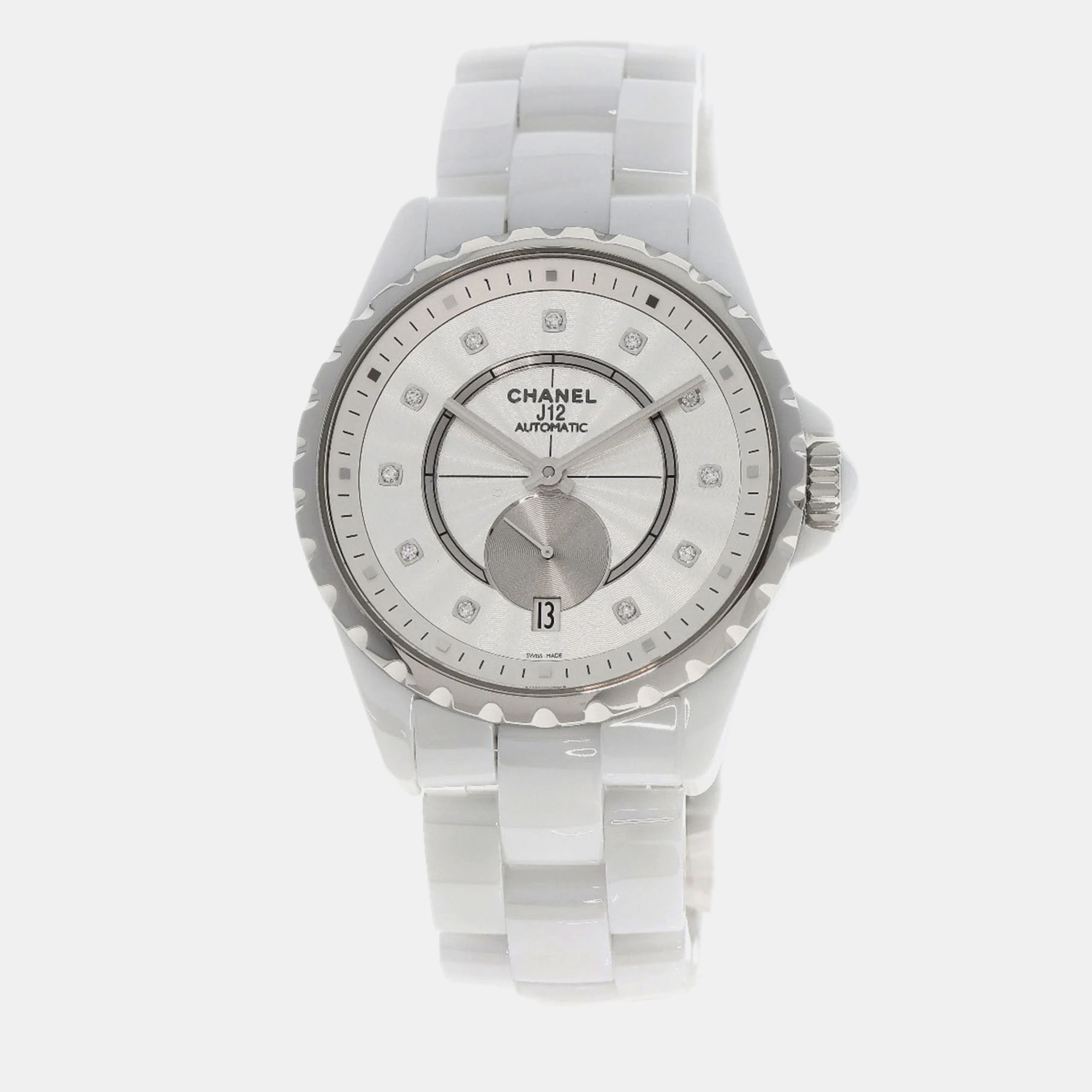 Pre-owned Chanel Silver Ceramic J12 H4345 Automatic Women's Wristwatch 36.5 Mm