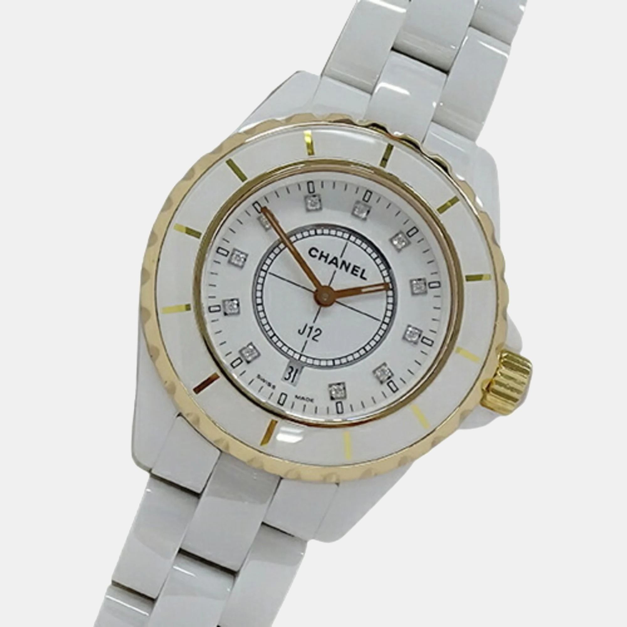 

Chanel White Stainless Steel Ceramic J12 H2181 Quartz Women's Wristwatch 33 mm