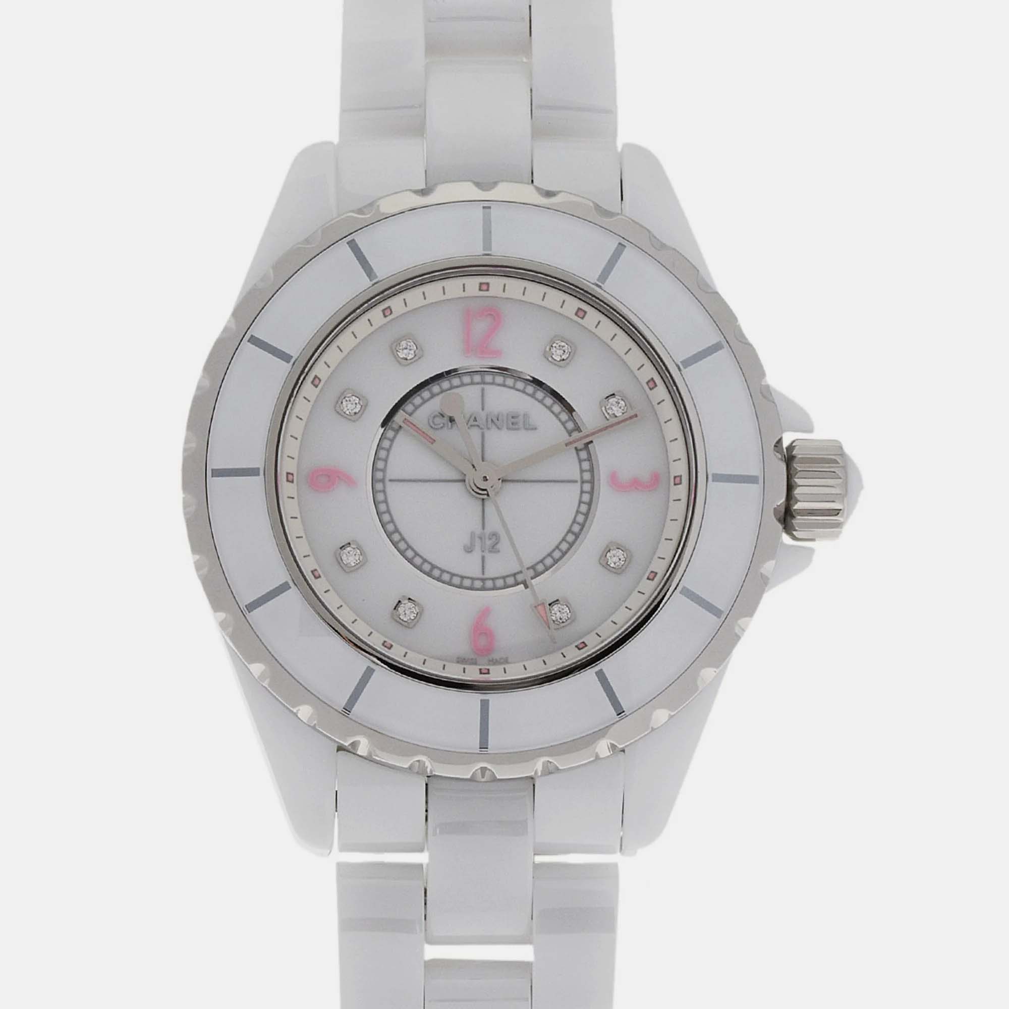 

Chanel White Diamond Stainless Steel Ceramic J12 H4863 Quartz Women's Wristwatch 33 mm
