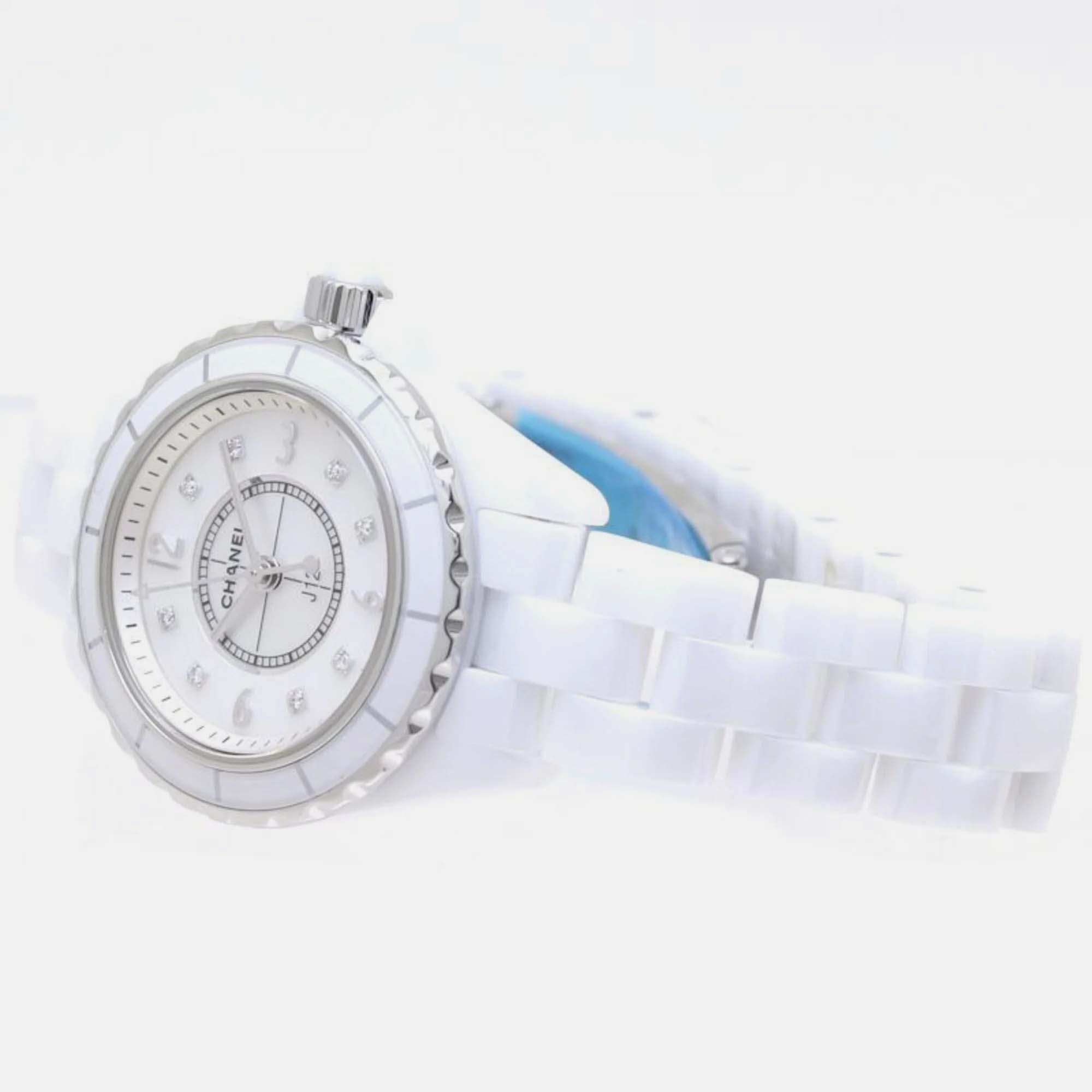 

Chanel White Shell Stainless Steel Ceramic J12 H2570 Quartz Women's Wristwatch 29 mm