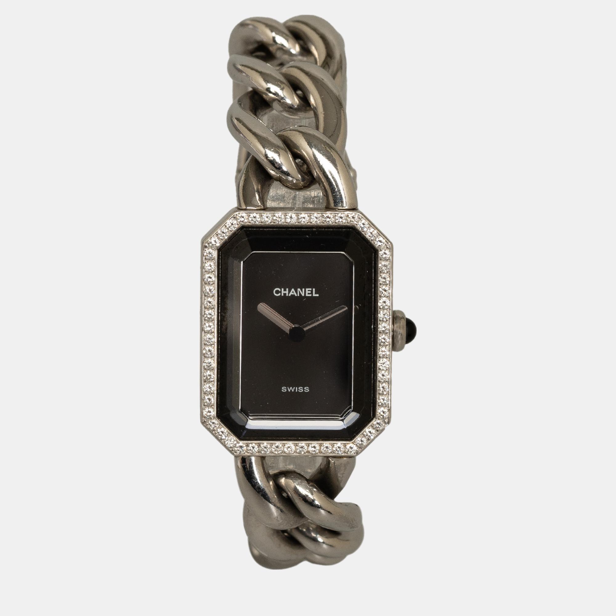

Chanel Stainless Steel Quartz Diamond Bezel Premiere Chain Watch, Black